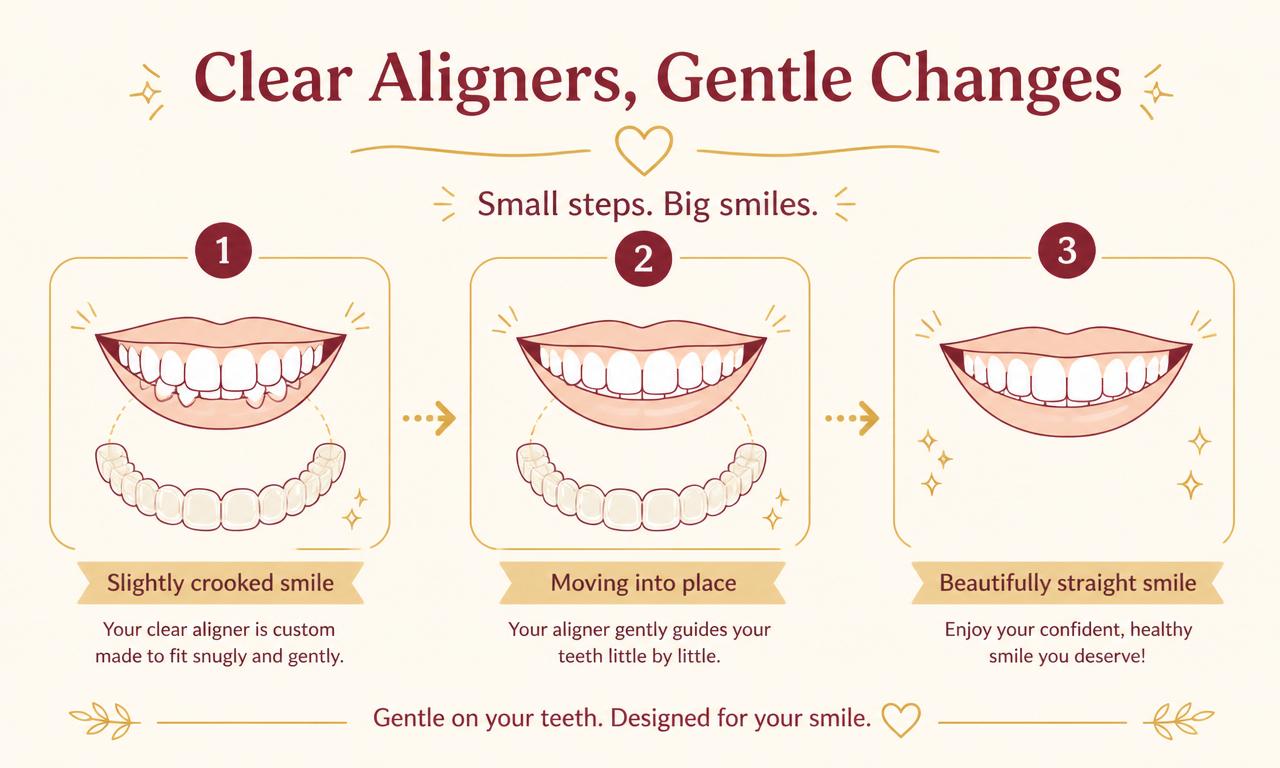 How clear aligners gently shift your smile illustration